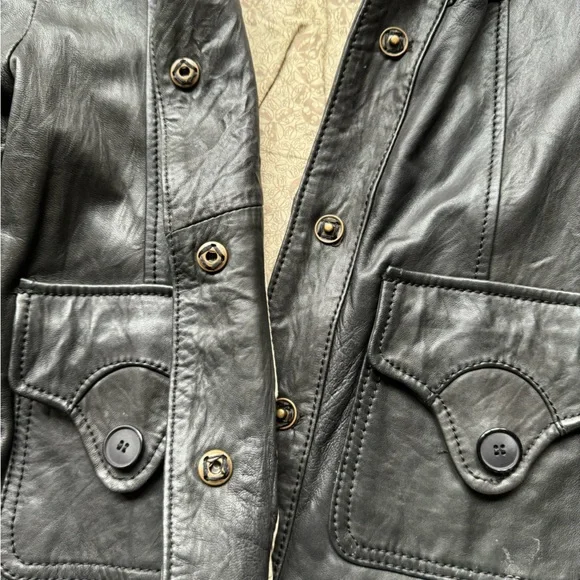 Doma Cropped Black Leather Jacket 3/4 Sleeve - Picture 2 of 8